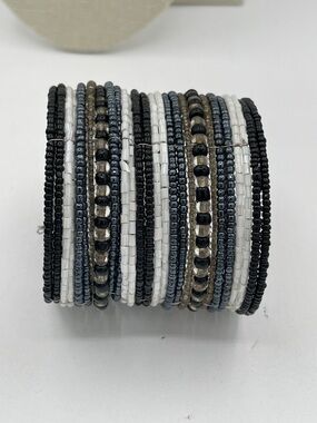 4.21.26-3 Beaded Multi-Row Stretch Bracelet - Black, Brown,White & Gray